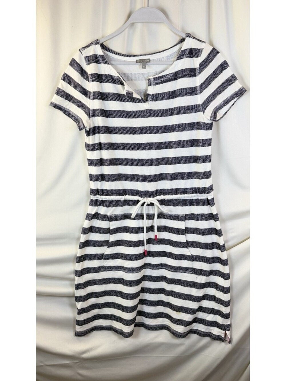 Talbots Women's Navy White Striped Dress Pockets Drawstring Casual Small Petite